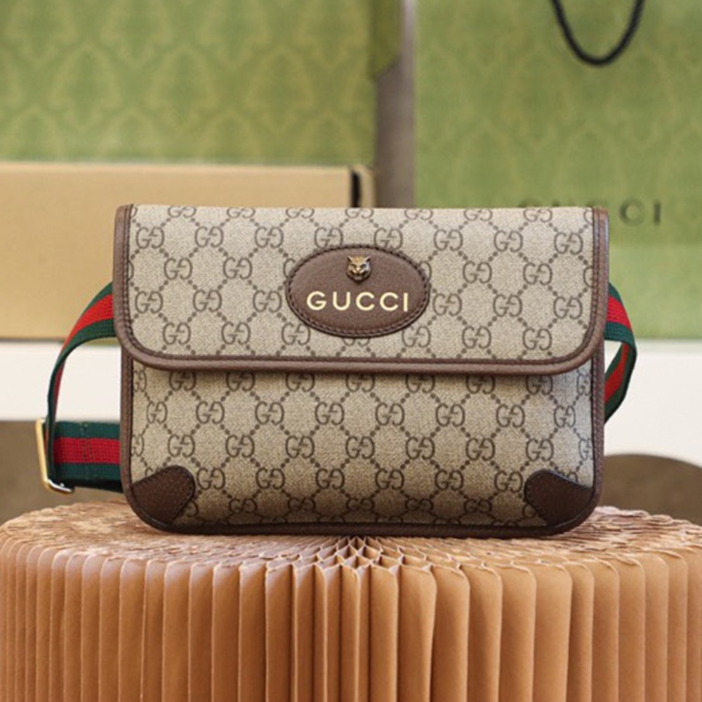 Gucci Beige Brown GG Canvas Crossbody with Green-Red Web Strap